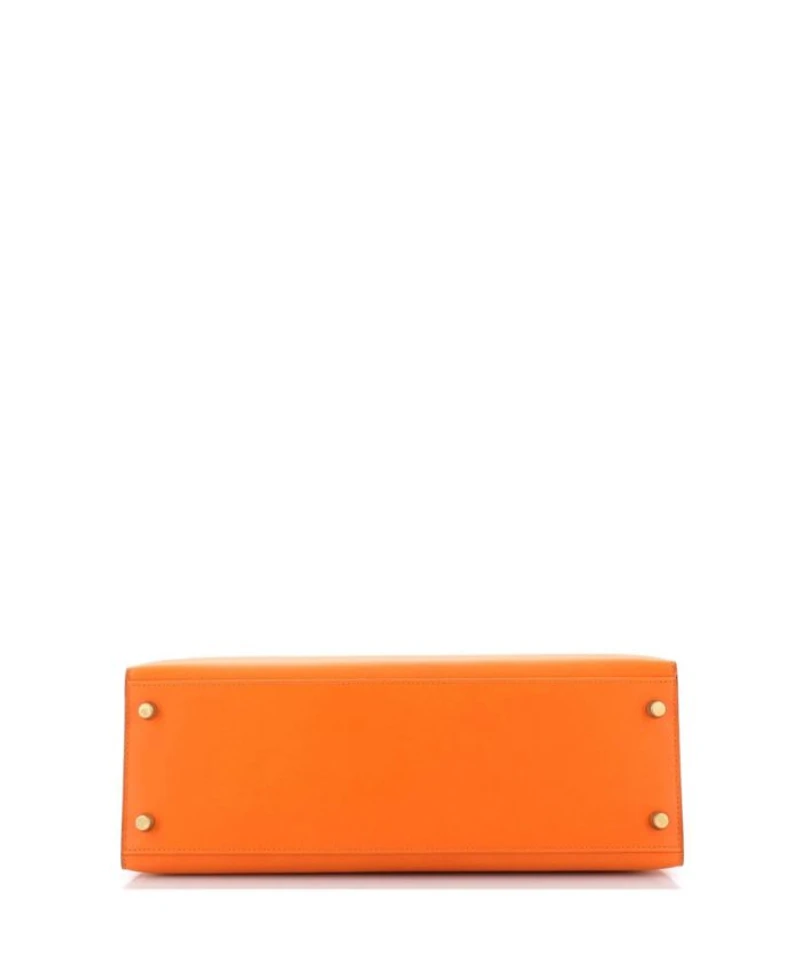Kelly 32 Handbag Orange Box Calf with Gold Hardware