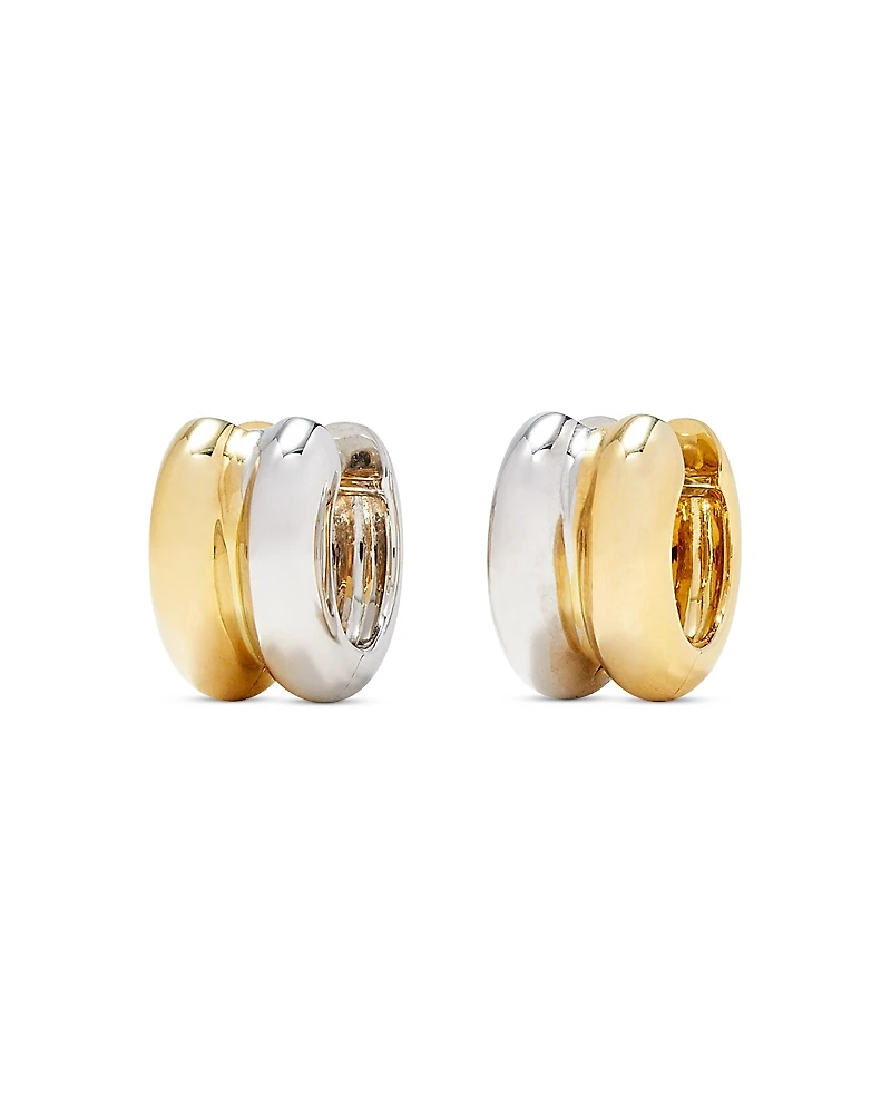 Yvonne Leon 9K White & Yellow Gold Paire de Creoles Bouees Huggie Hoop Earrings