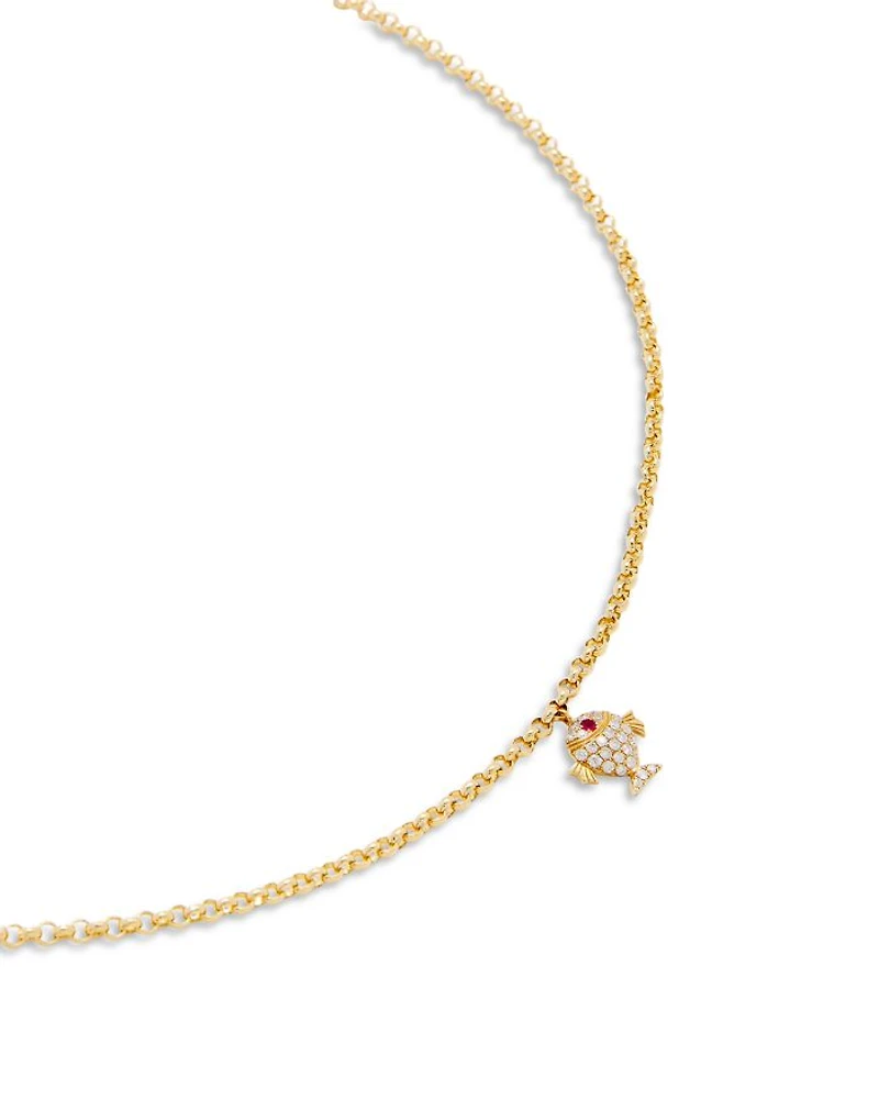 Petit Poison OJ Ruby & Gray Diamond Fish Pendant Necklace in 18K Yellow Gold, 14.76"