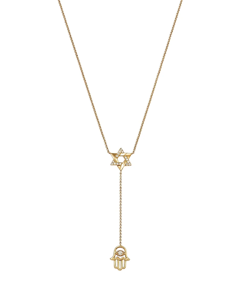 Bloomingdale's Fine Collection Diamond Star of David & Hamsa Hand Lariat Necklace