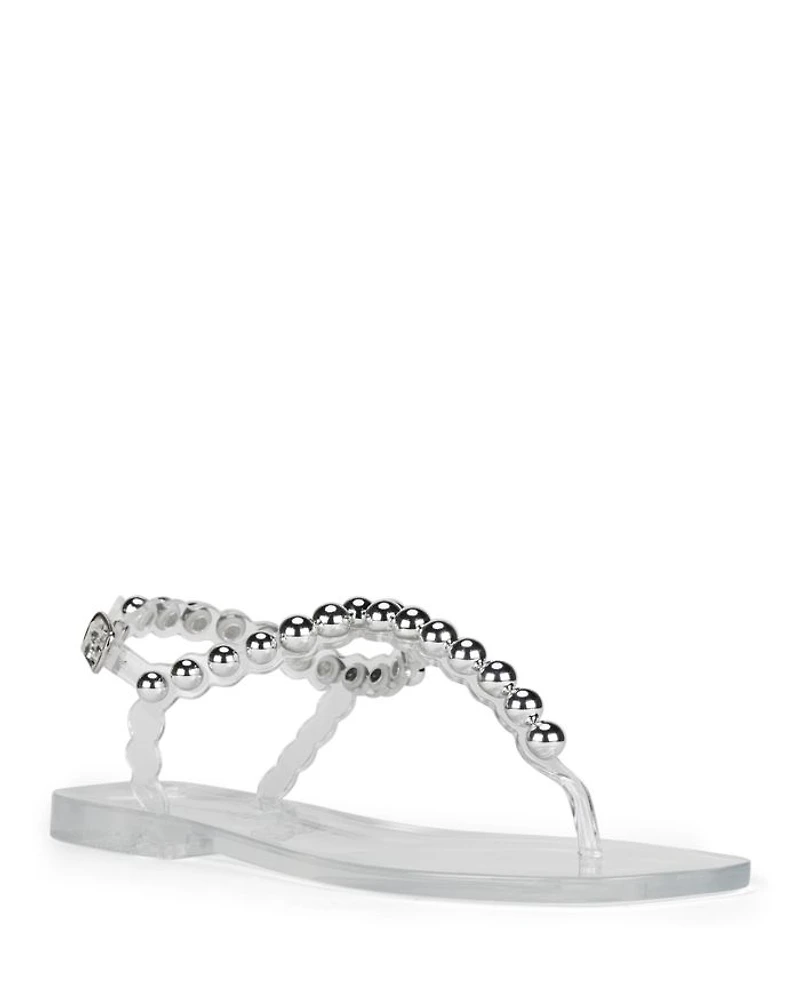 Women's Square Toe Bead Detail Jelly Thong Sandals