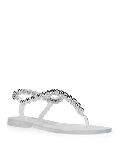Women's Square Toe Bead Detail Jelly Thong Sandals