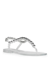 Women's Square Toe Bead Detail Jelly Thong Sandals