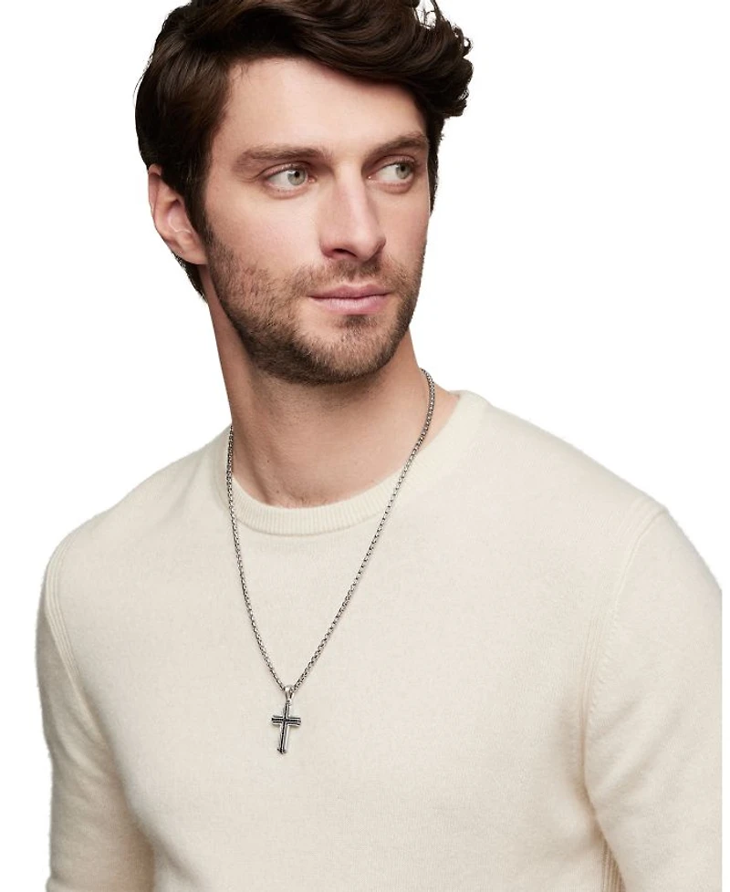 Men's Deco Cross Pendant in Sterling Silver with Diamonds