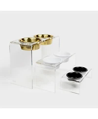 Large Clear Double Bowl Pet Feeder, 2 Quart Bowls