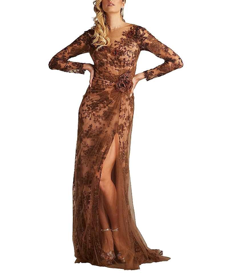 Tadashi Shoji Silvia Embroidered Illusion Gown