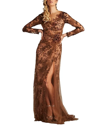 Tadashi Shoji Silvia Embroidered Illusion Gown