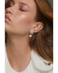 Sav Cubic Zirconia Cluster & Cultured Freshwater Pearl Drop Earrings in 18K Gold Plated