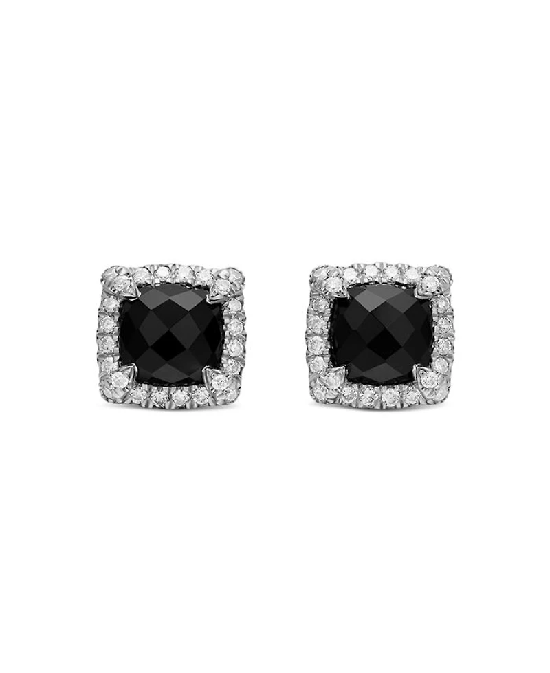 Sterling Silver Chateline Gemstones & Diamond Stud Earrings - Exclusive