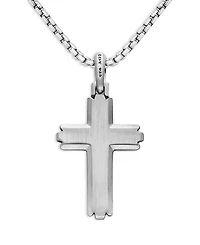 Men's Deco Cross Pendant in Sterling Silver, 34mm