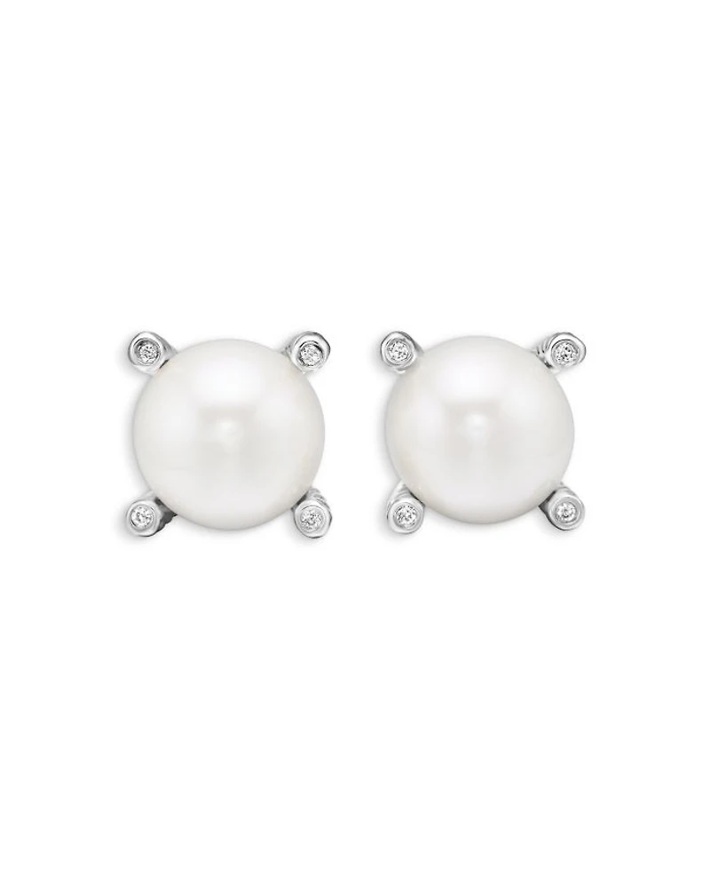 Cultured Freshwater Pearl Earrings with Diamonds