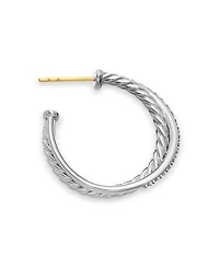 Sterling Silver Crossover Medium Hoop Earrings with Diamonds