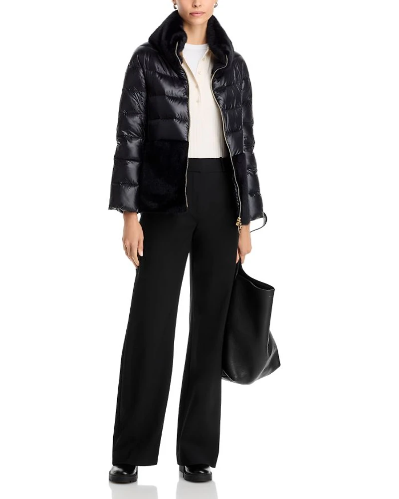 Quilted Faux Fur Trim Coat
