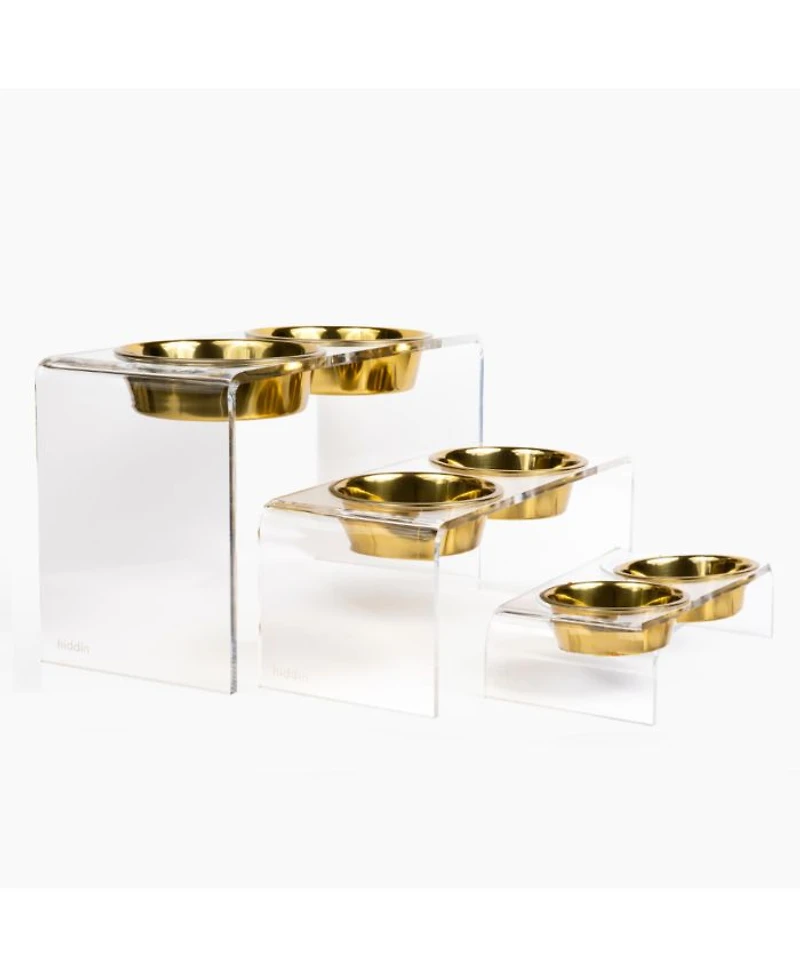 Small Clear Double Bowl Pet Feeder, 1 Quart Bowls