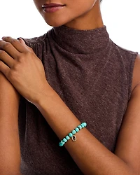 14K Yellow Gold Matrix Turquoise & Diamond Accent Hamsa Hand Stretch Bracelet