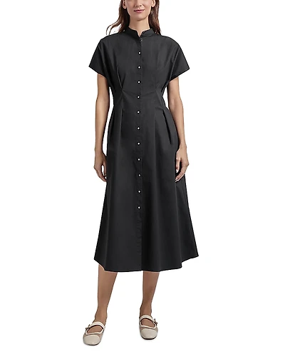 Misook Stand Collar Button Front Midi Dress