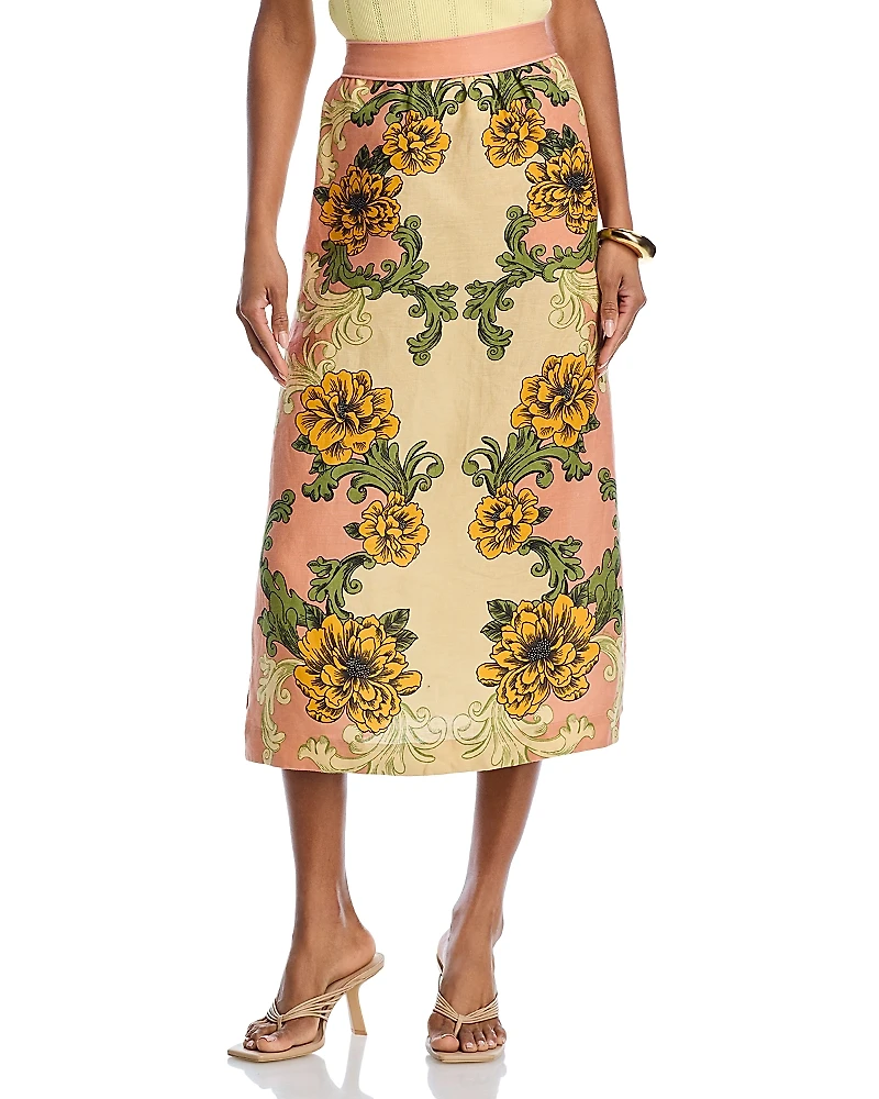 Farm Rio Delicate Flower Linen Arabesque Skirt