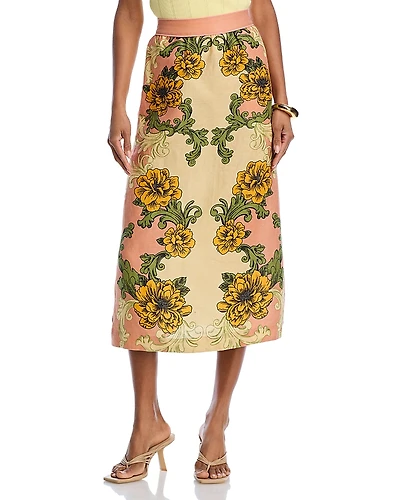 Farm Rio Delicate Flower Linen Arabesque Skirt