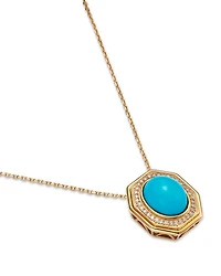 Turquoise & Diamond Halo Pendant Necklace in 14K Yellow Gold, 17.5"