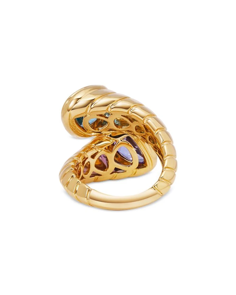18K Yellow Gold Trisola Tanzanite & Blue Topaz Toi et Moi Ring