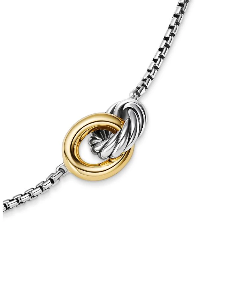 Petite Cable Linked Necklace in Sterling Silver with 14K Yellow Gold, 15-17"