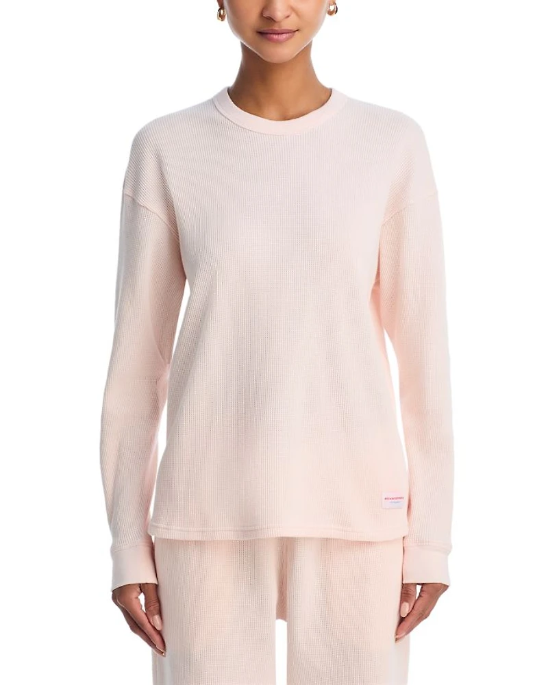 Crewneck Long Sleeve Waffle Knit Top
