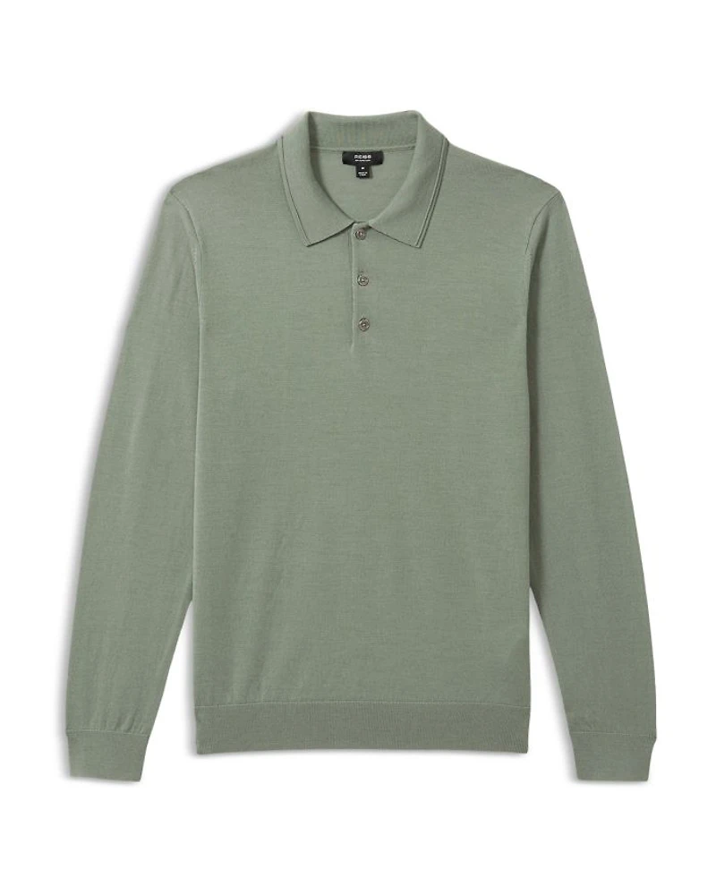 Slim Fit Trafford Long Sleeve Merino Wool Polo Shirt