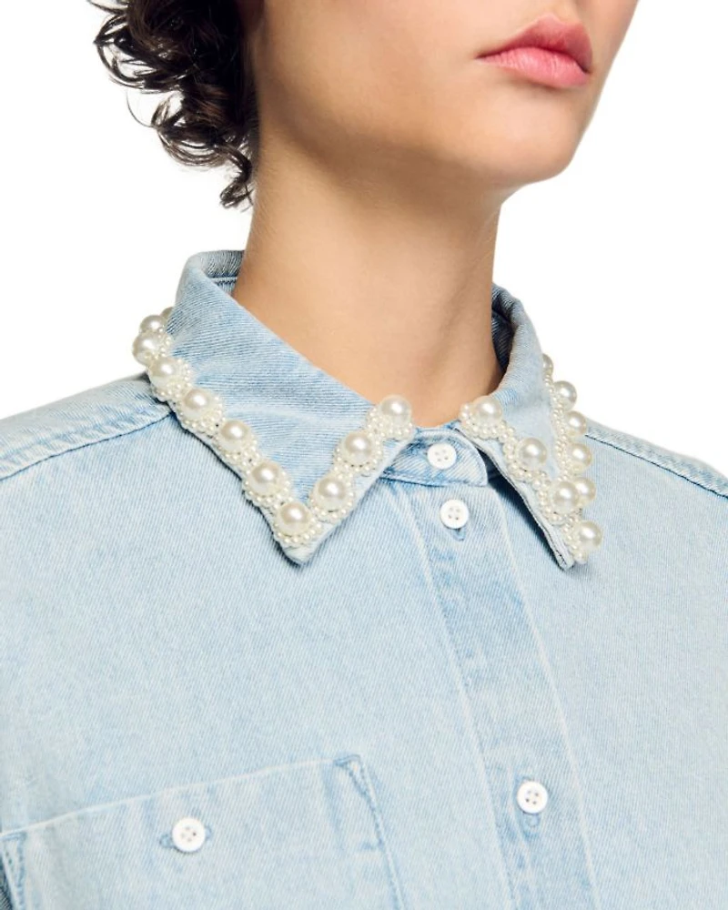 Beaded Collar Denim Shirt