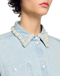 Beaded Collar Denim Shirt