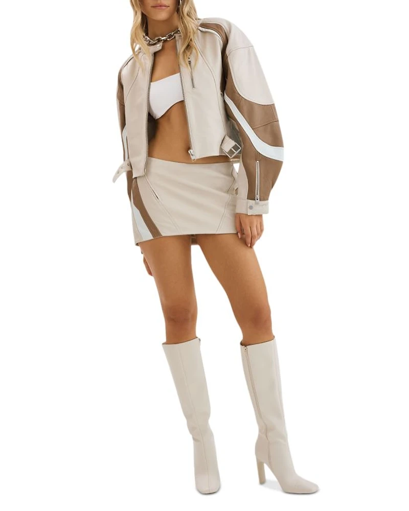 Dustin Cropped Leather Contrast Insert Racer Jacket