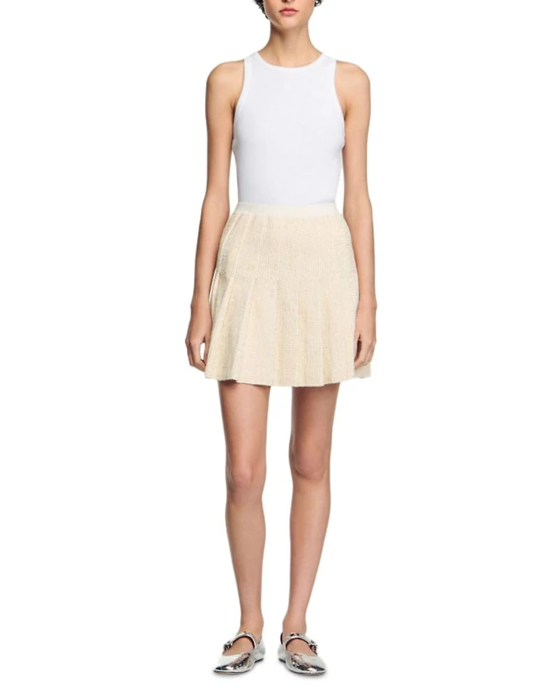 Short Tweed Pleated Skirt