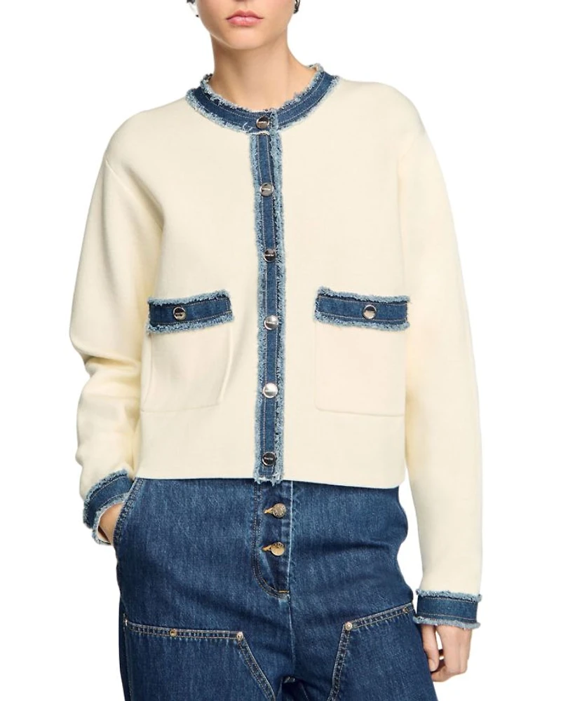 Cardigan with Denim Detail