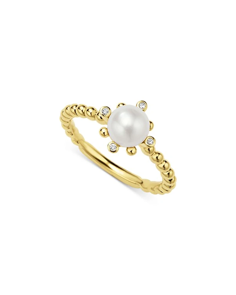 18K Yellow Gold Luna Cultured Pearl & Diamond Fleur Ring