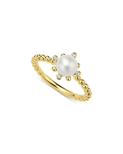 18K Yellow Gold Luna Cultured Pearl & Diamond Fleur Ring