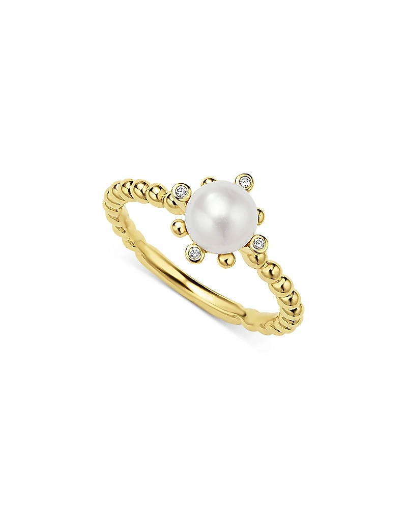 Lagos 18K Yellow Gold Luna Cultured Pearl & Diamond Fleur Ring