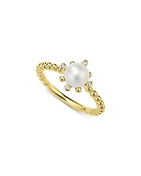Lagos 18K Yellow Gold Luna Cultured Pearl & Diamond Fleur Ring