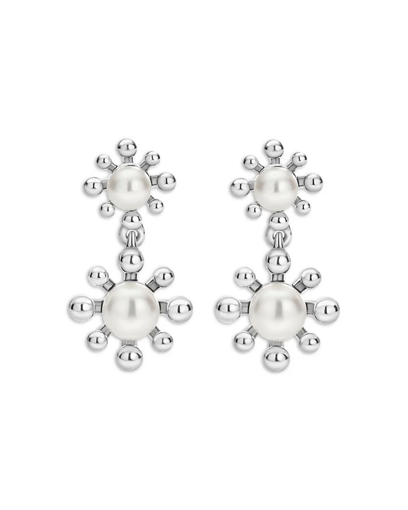 Sterling Silver Luna Cultured Pearl Fleur Drop Earrings