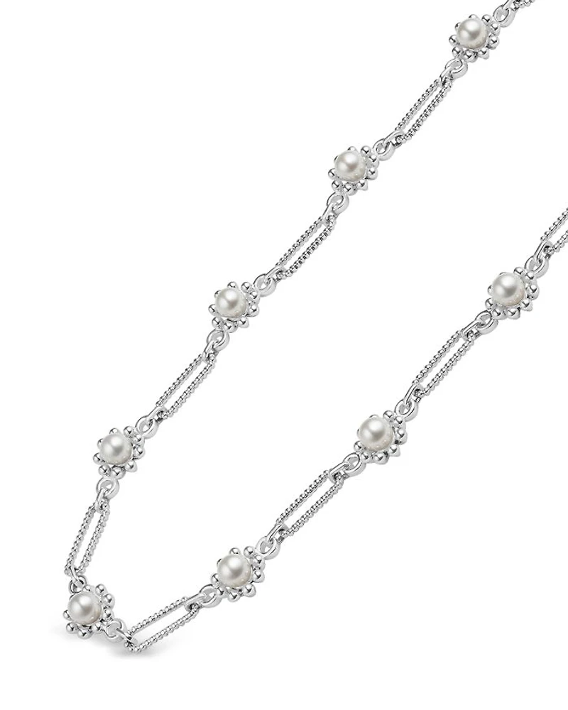 Sterling Silver Luna Cultured Pearl Fleur Link Necklace, 18"