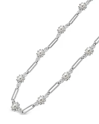 Sterling Silver Luna Cultured Pearl Fleur Link Necklace, 18"