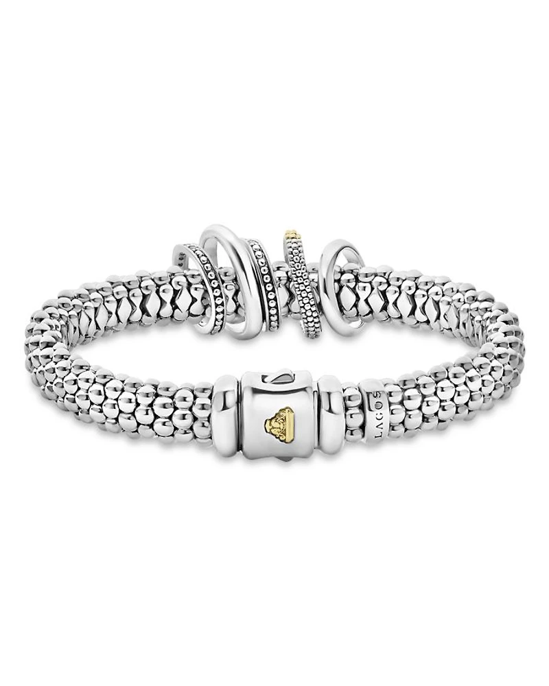 Two Tone Caviar Lux Five Ring Bracelet with Diamonds