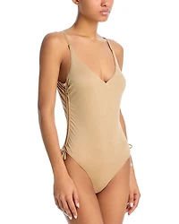 Drawstring One Piece Swimsuit