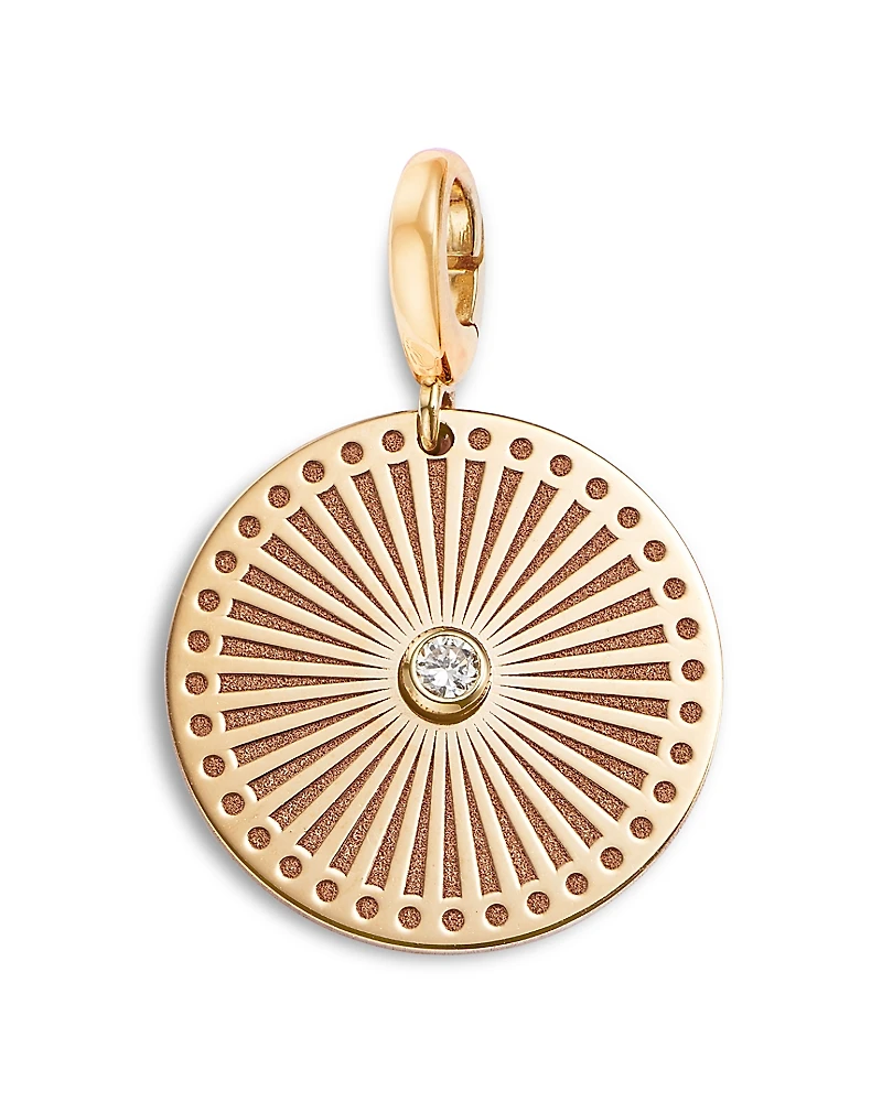 Zoe Chicco 14K Yellow Gold White Diamond Engraved Sunbeam Medallion Disc Clip On Charm