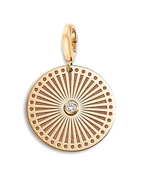 Zoe Chicco 14K Yellow Gold White Diamond Engraved Sunbeam Medallion Disc Clip On Charm