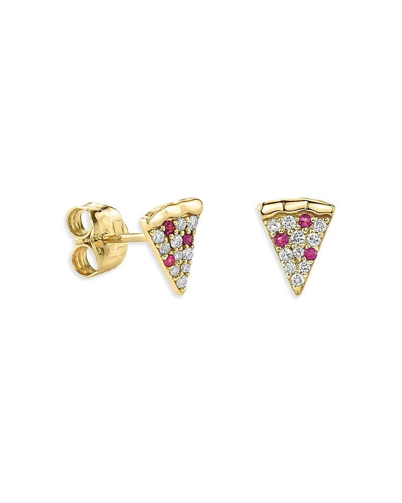 Sydney Evan 14k Yellow Gold Ruby & Diamond Pizza Slice Single Stud Earring