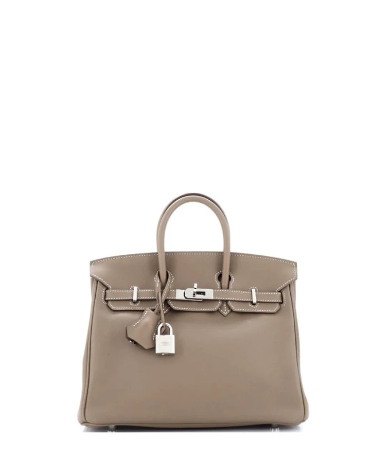 Pre-Owned HERMES Birkin 25 Handbag Grey Swift with Palladium Hardware