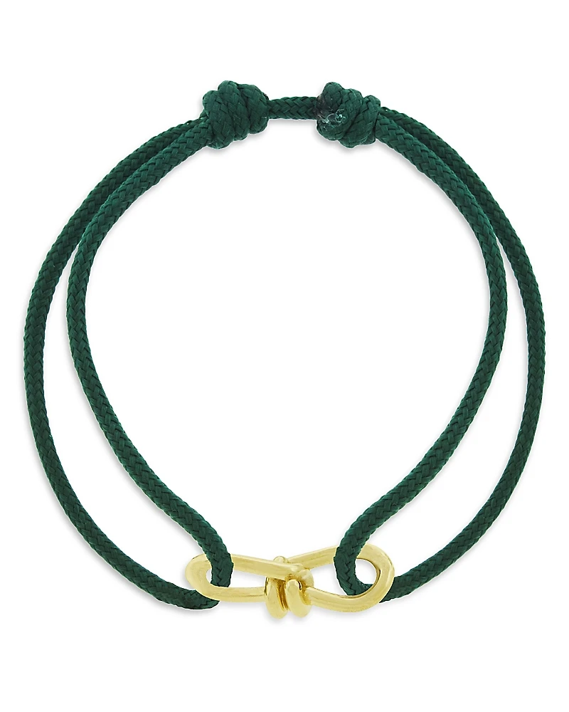 Luis Morais Men's 14K Yellow Gold Large Twisted Wire Juniper Green Cord Bracelet