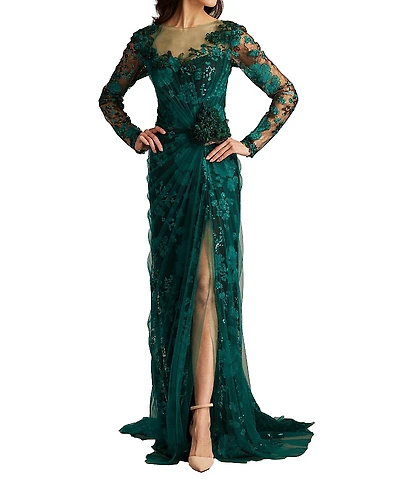 Tadashi Shoji Silvia Embroidered Illusion Gown