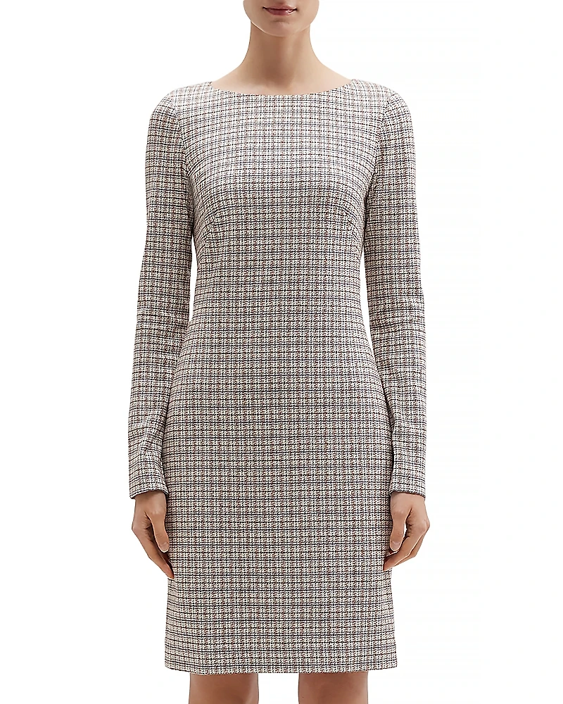 Theory Betty Long Sleeve Grid Knit Dress