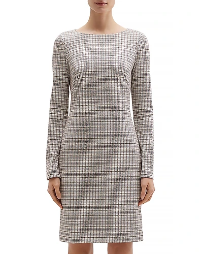 Theory Betty Long Sleeve Grid Knit Dress