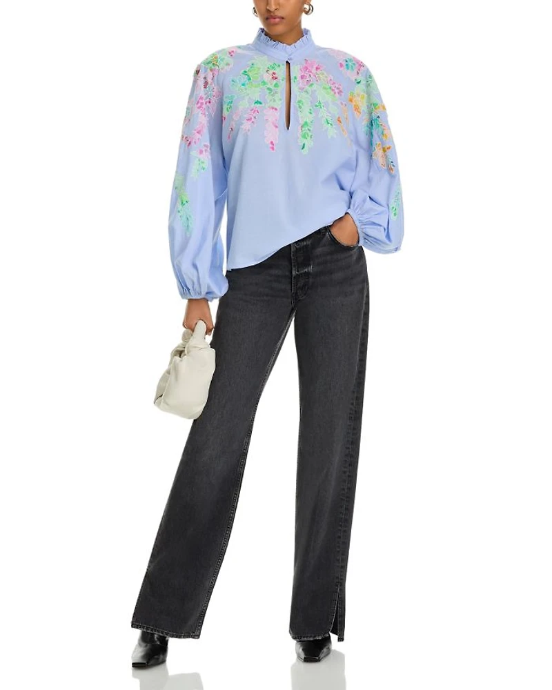 Printed Mandarin Collar Blouse